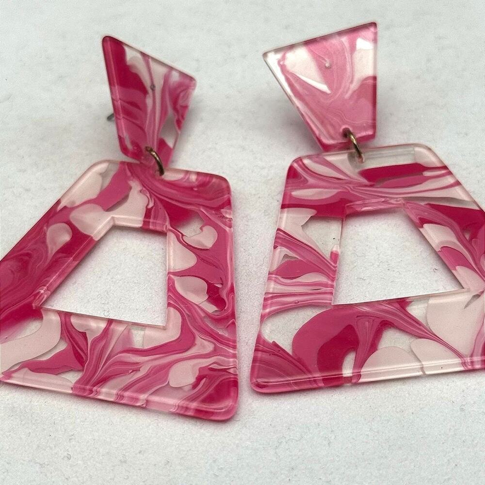 Vintage Paint Resin Pink Marbled Acrylic Geometric Classic Fashion Dangle Drop